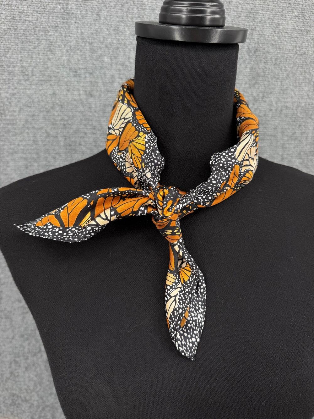 PINEDA COVALIN Macro Monarch Butterfly Small Silk Scarf Orange Black